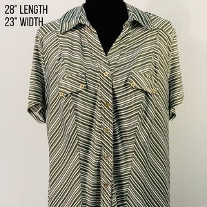 ⭐️ 2X Roz & Ali ⭐️ Blouse Green White Stripes Top